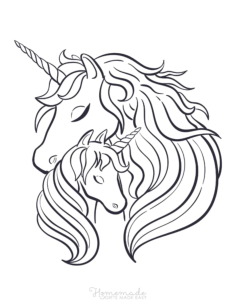 Mother And Baby Unicorn Heads Embrace Unicorn Tracing Shape Pdf, Free Vectors File